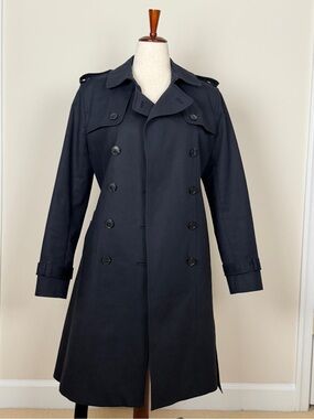 Hobbs London Navy Trench Coat US 12 UK 16 Belted Double Breasted